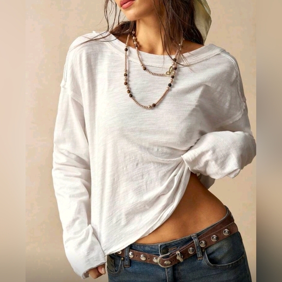 New Reversible Cotton V Neck Button Down Knit Tee Shirt Top Long Sleeve White - Picture 3 of 10